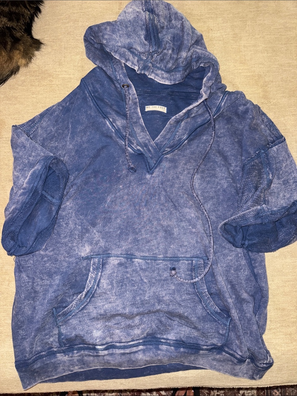 Free People Washed Indigo Blue Hooded Sweatshirt